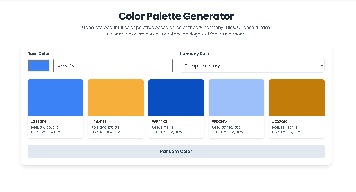 Toolota's advanced Smart Harmony Color Palette Generator interface with live preview panel.