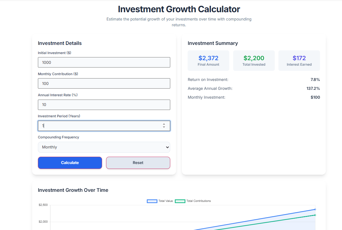 Person using a digital Investment Growth Calculatorto plan retirement savings.