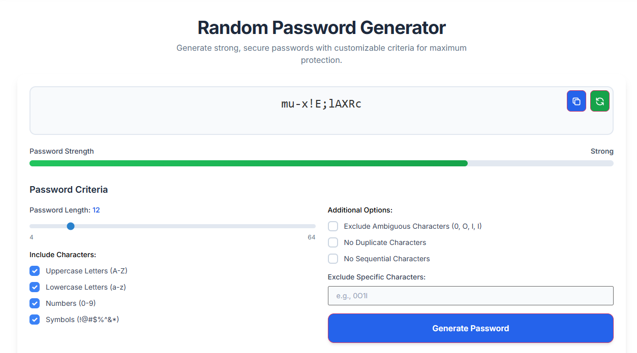 ecurity comparison using Random Password Generator