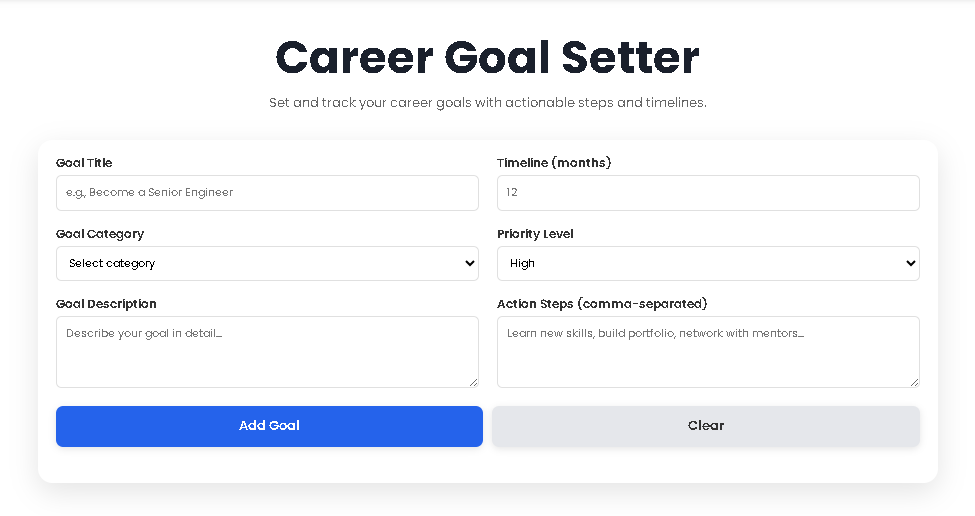 Close-up view of a progress bar being updated in the Career Goal Setter dashboard.