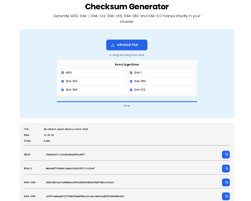 User dragging a file into the Toolota Checksum Generator interface.