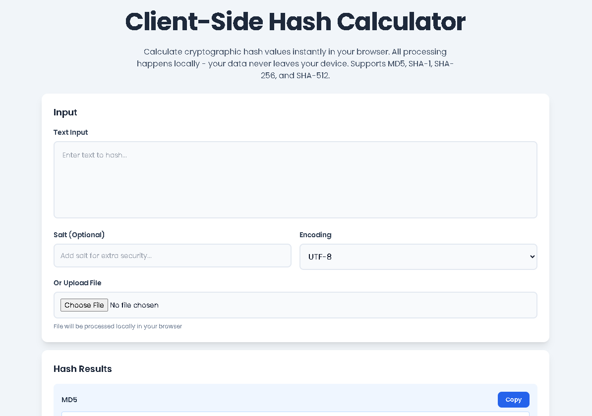 Visual demonstration of how a salt changes the output in a Client-Side Hash Calculator.
