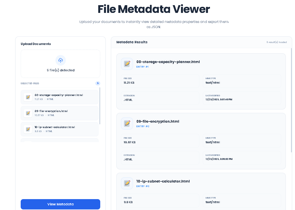 Detailed view of file size metadata in the File Metadata Viewer, comparing raw bytes to a human-readable format.