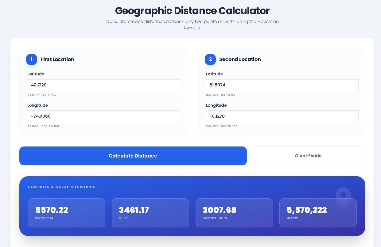 Visualizing the great-circle distance calculation with the ToolotaGeographic Distance Calculator