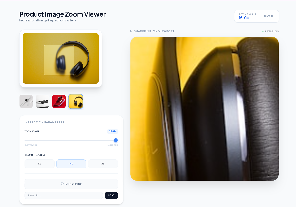 Using the Product Image Zoom Viewer to inspect the precise details of a luxury watch dial.