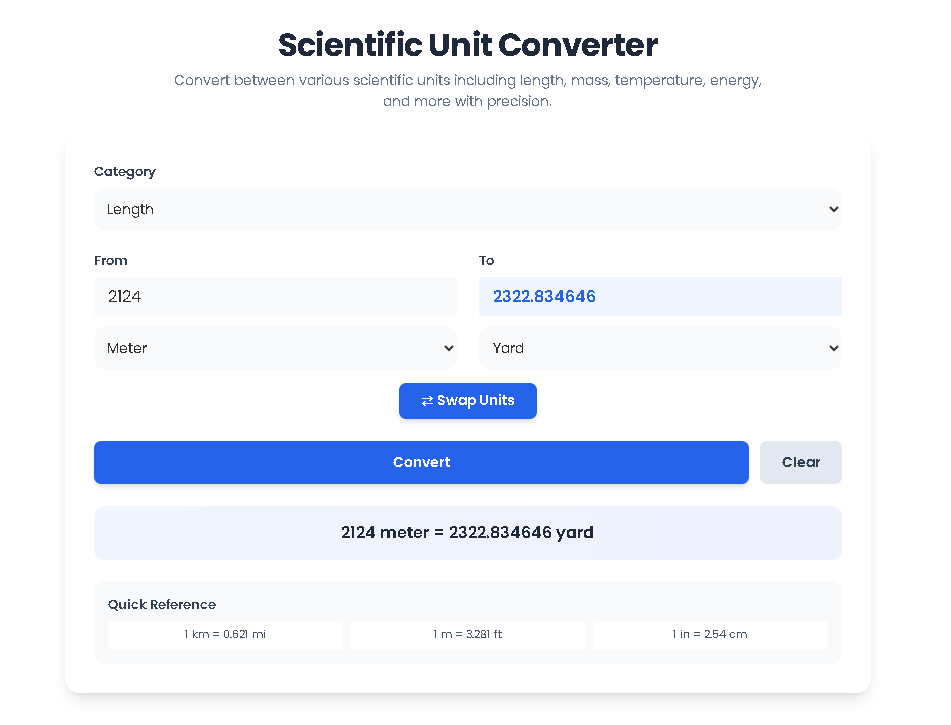 Toolota’s Scientific Unit Converter interface showing a temperature conversion.