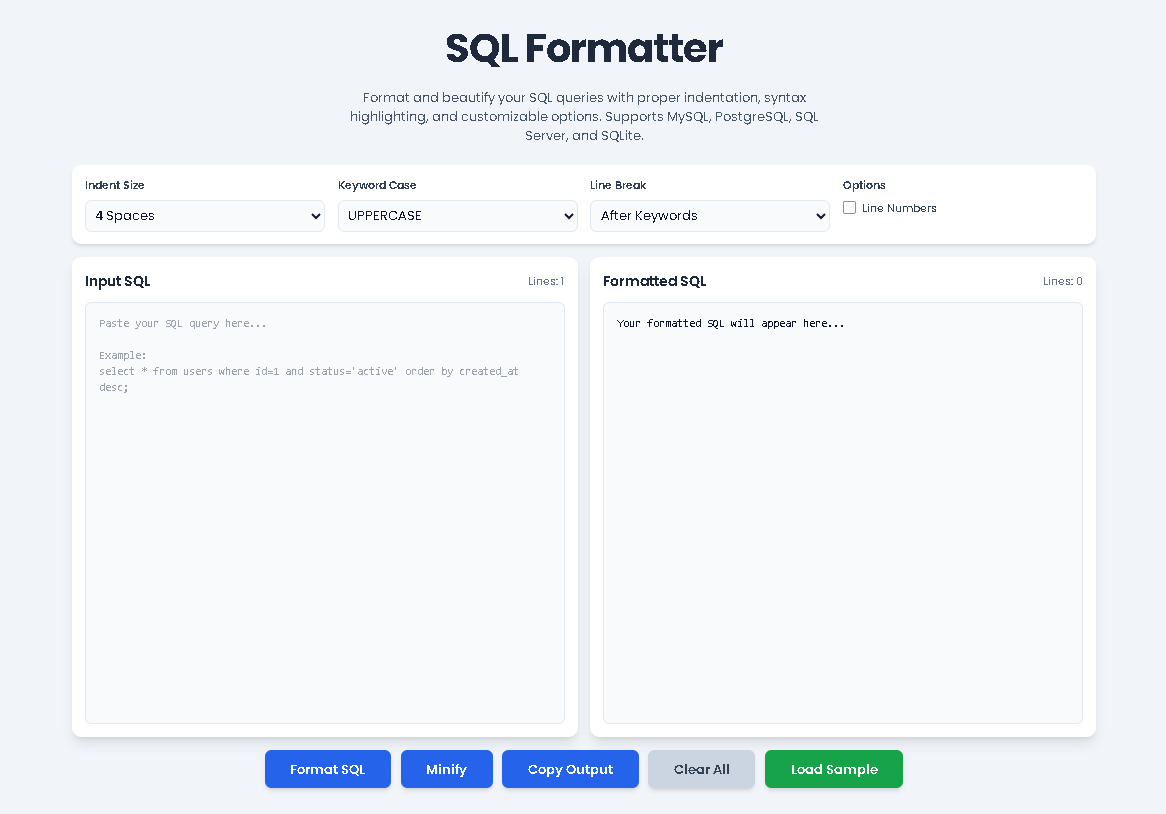 SQL Formatter tool transforming unreadable code into clean, formatted SQL.