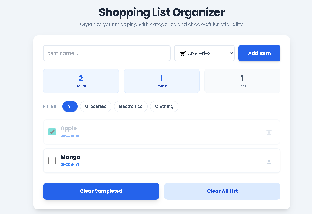 Toolota's Shopping list organizer helps you manage groceries, electronics, and more. Reorder via drag-and-drop, check off items, and view progress stats.