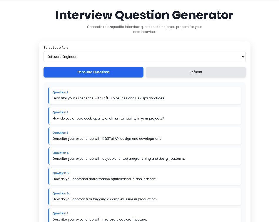 Types of interview questions generated by Toolota's Interview Question Generator