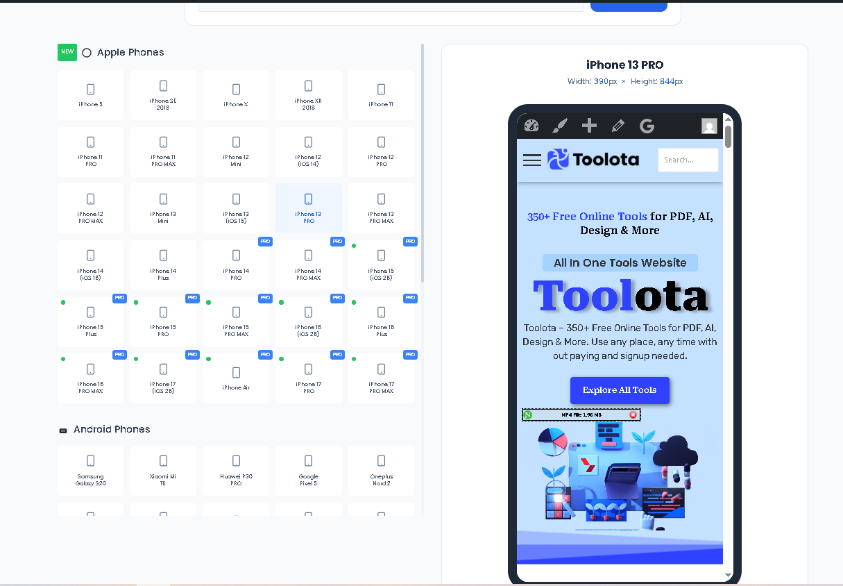 Mobile View Simulator interface on a laptop comparing multiple device screens.
