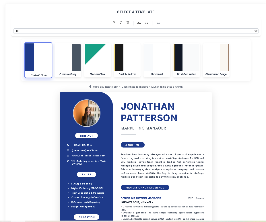 Resume transformation using the professional Resume Builder tool