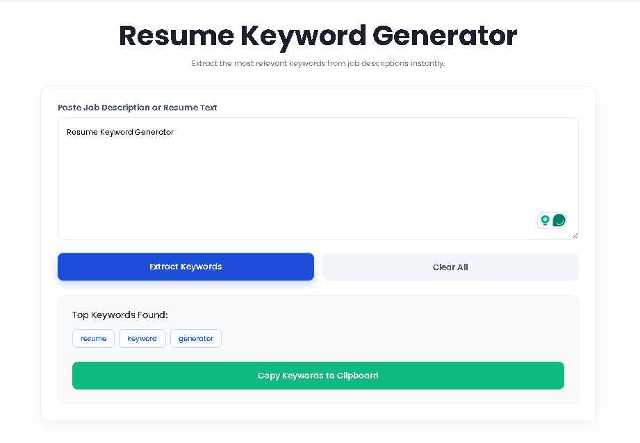 The efficient workflow diagram of the Resume Keyword Generator process.
