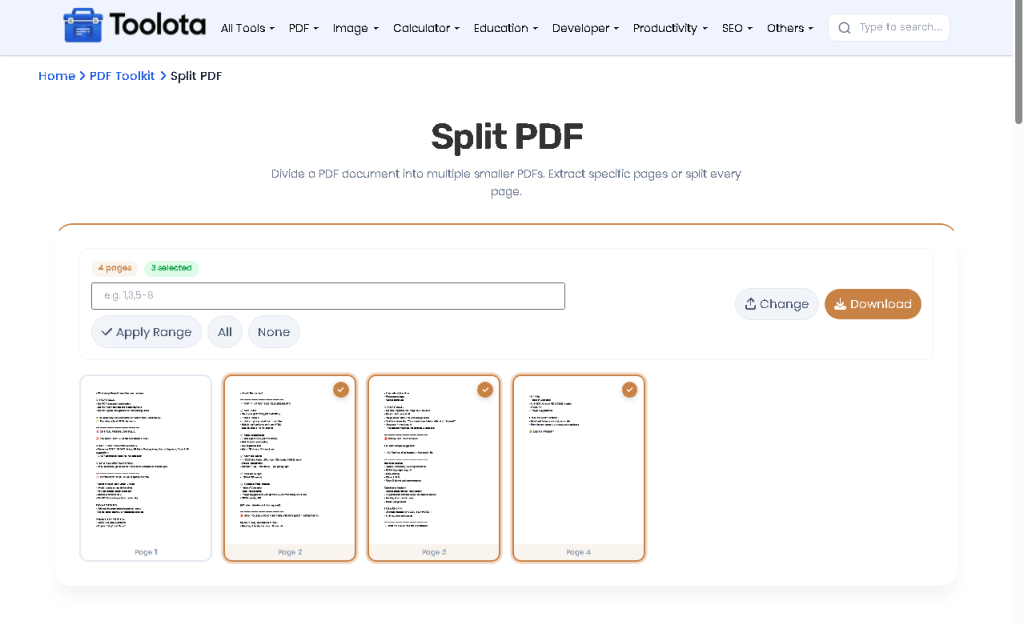 Drag and drop upload area with scissors icon – Interface for PDF upload to split PDF online