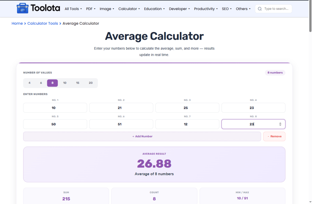 Average Calculator Online | Find Mean of Numbers Instantly