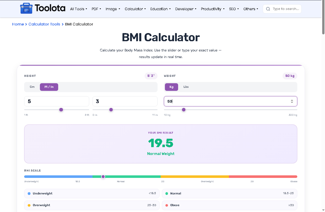 BMI calculator online