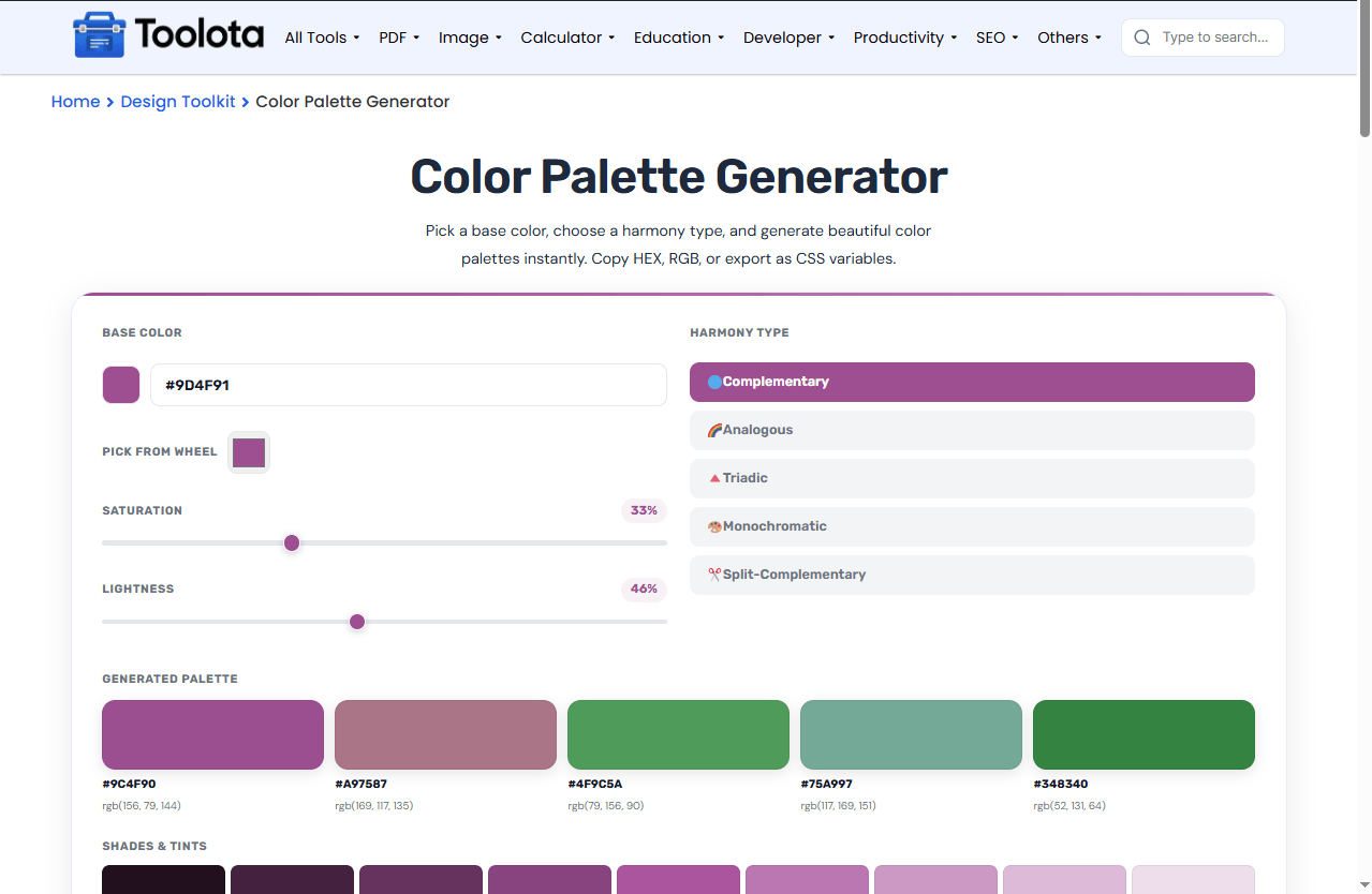 Color Palette Generator Toolota