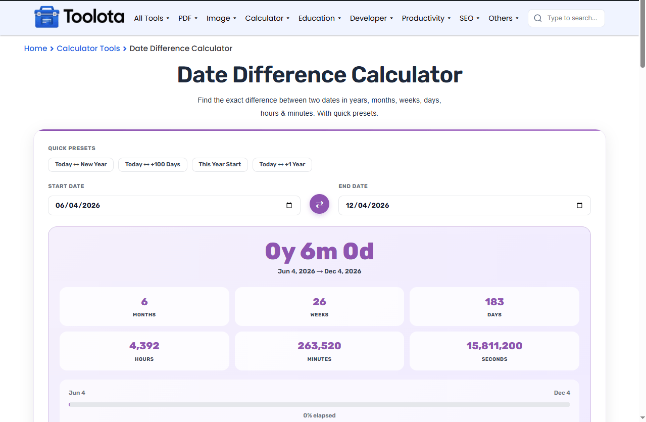 Date Difference Calculator Online