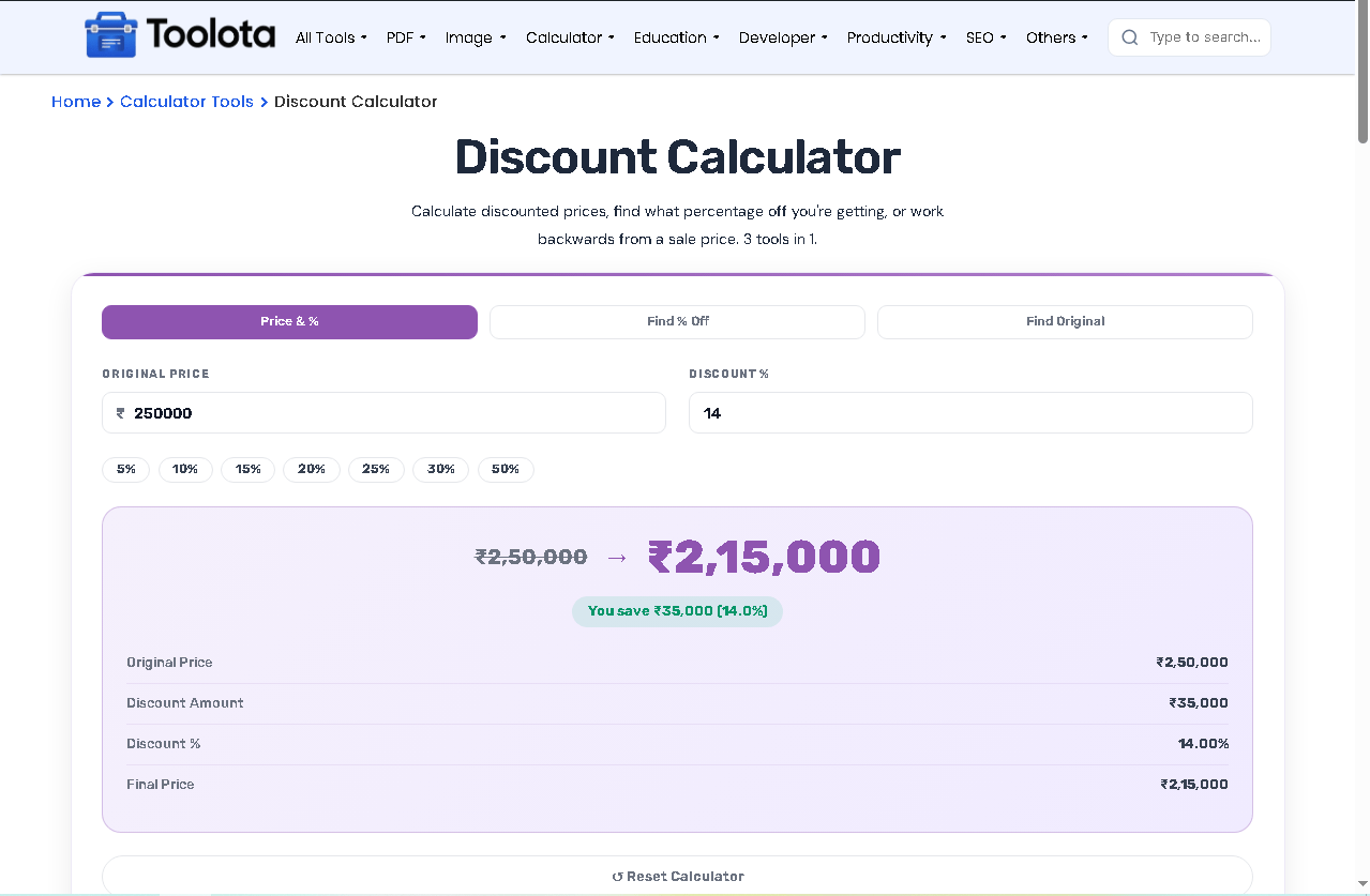 Discount calculator online