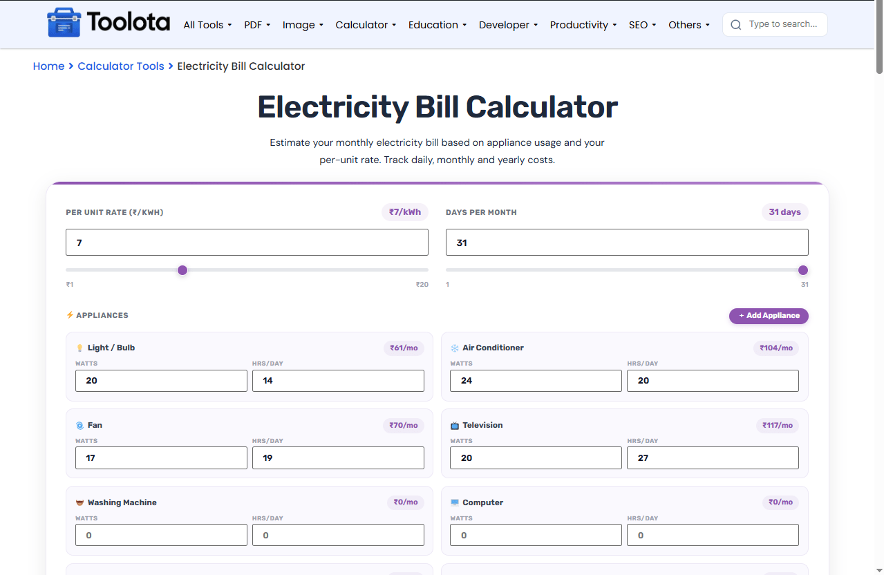 Electricity Bill Calculator Online