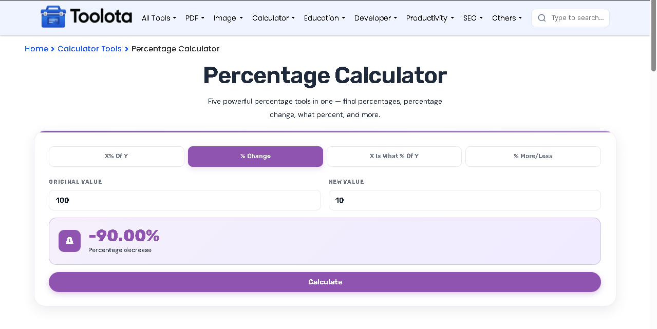 Percentage calculator online