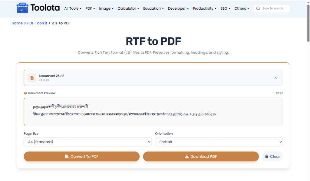 RTF to PDF Converter