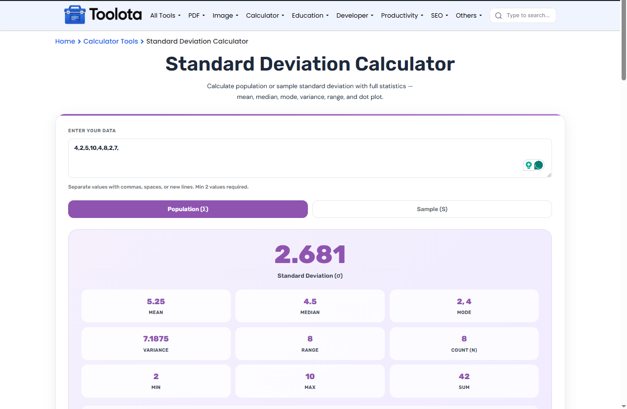 Standard Deviation Calculator