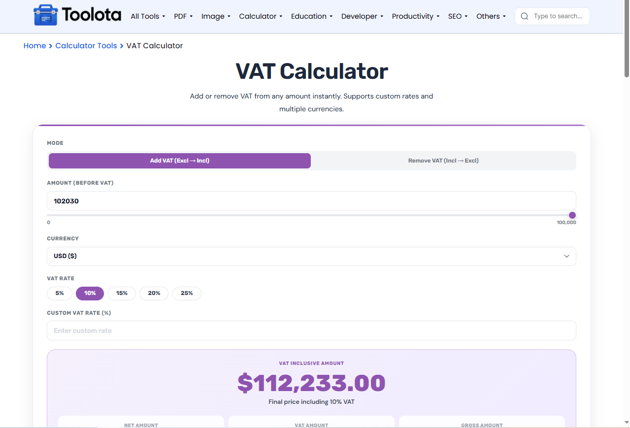 VAT Calculator Online