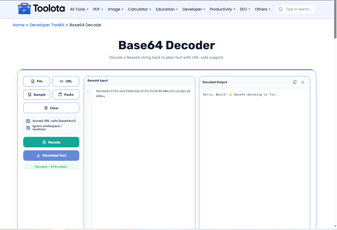 Base64 Decode Online Toolota