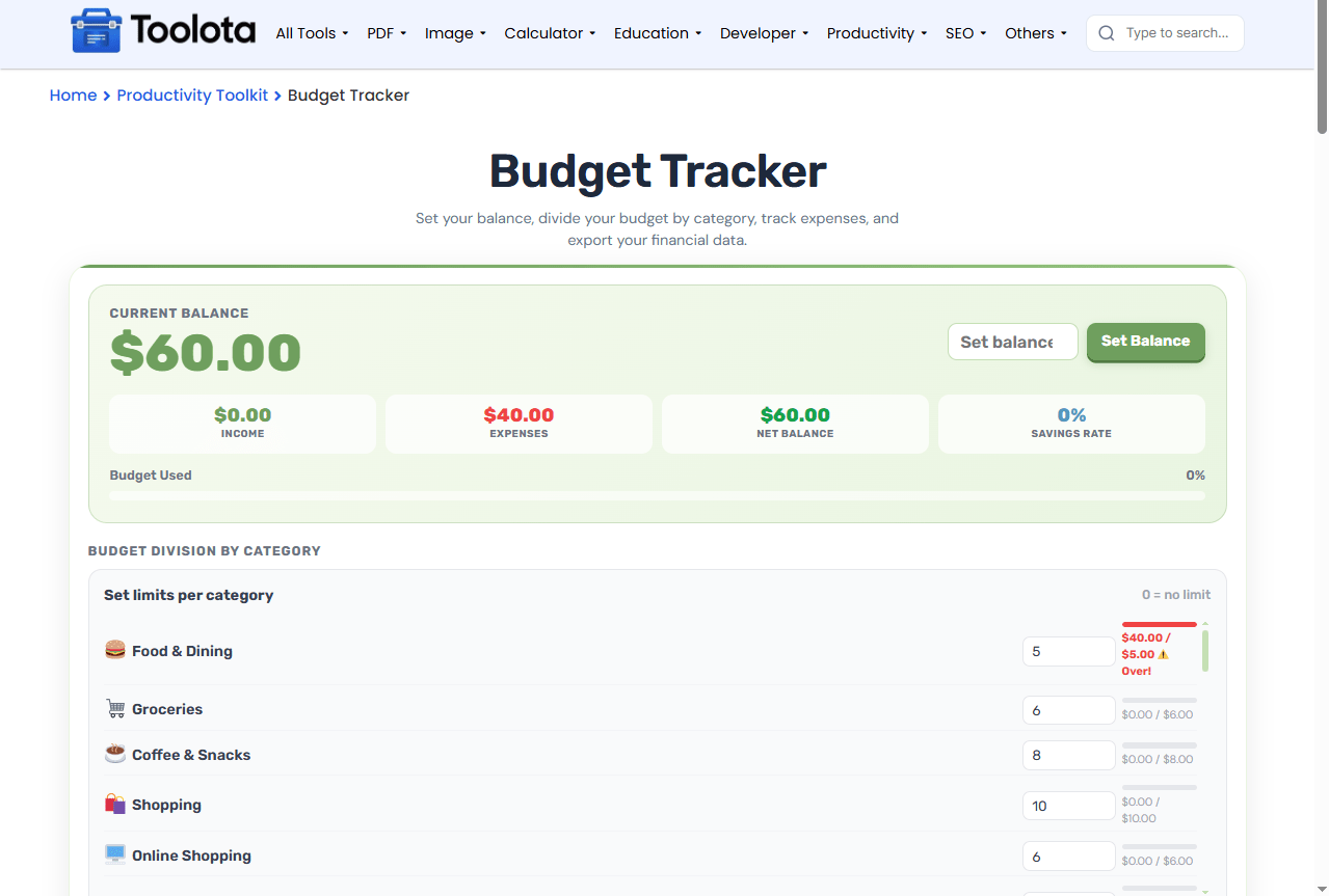 Budget Tracker Online Toolota