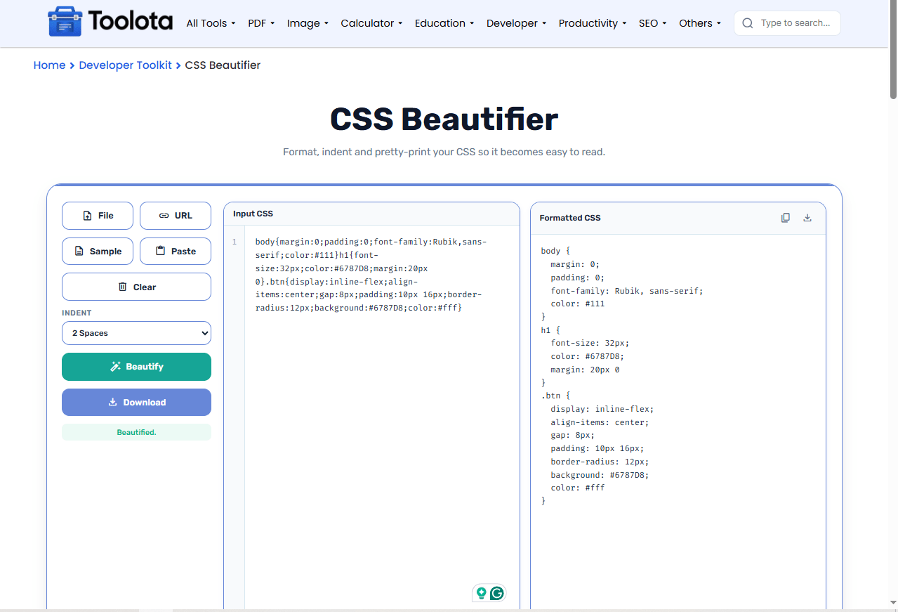 CSS Beautifier Online Toolota