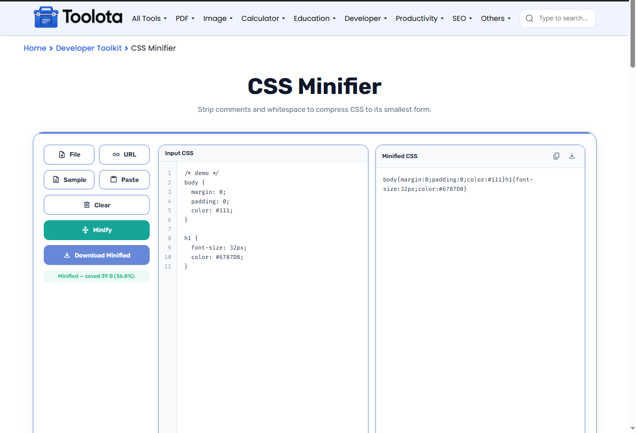 CSS Minifier Online Toolota