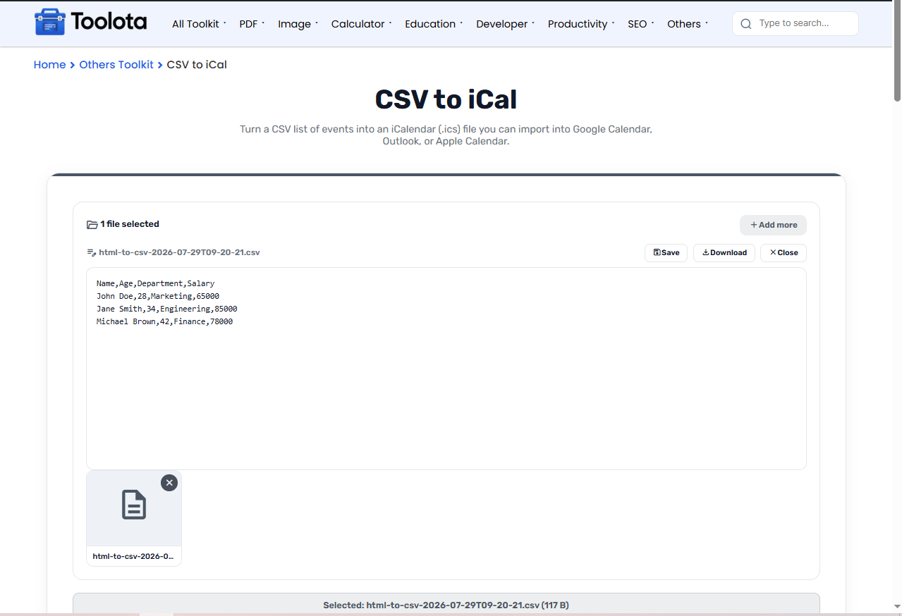Csv To Ical CSV to iCal Toolota