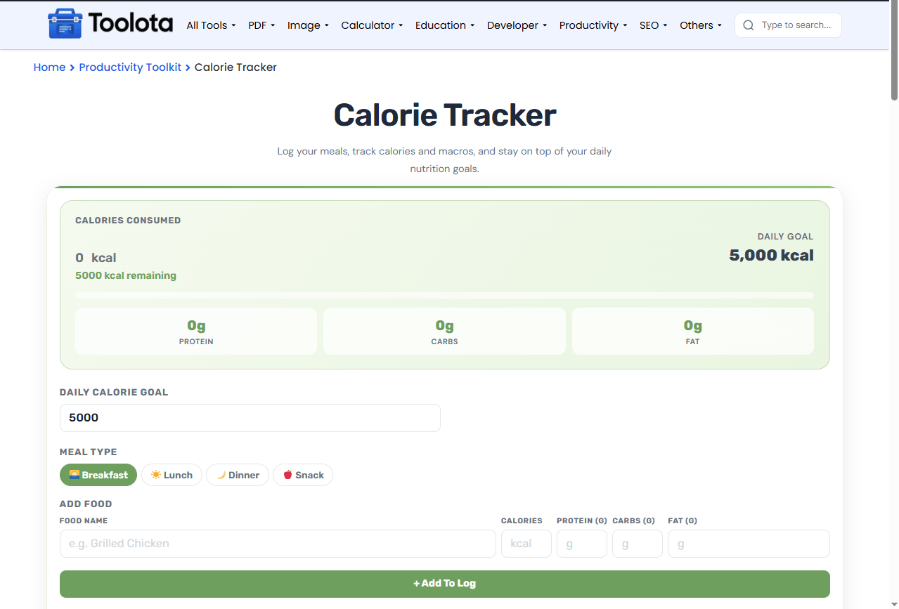 Calorie Tracker Online Toolota