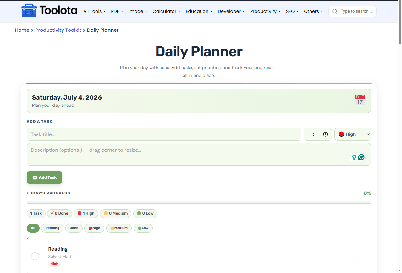 Daily Planner Online Toolota