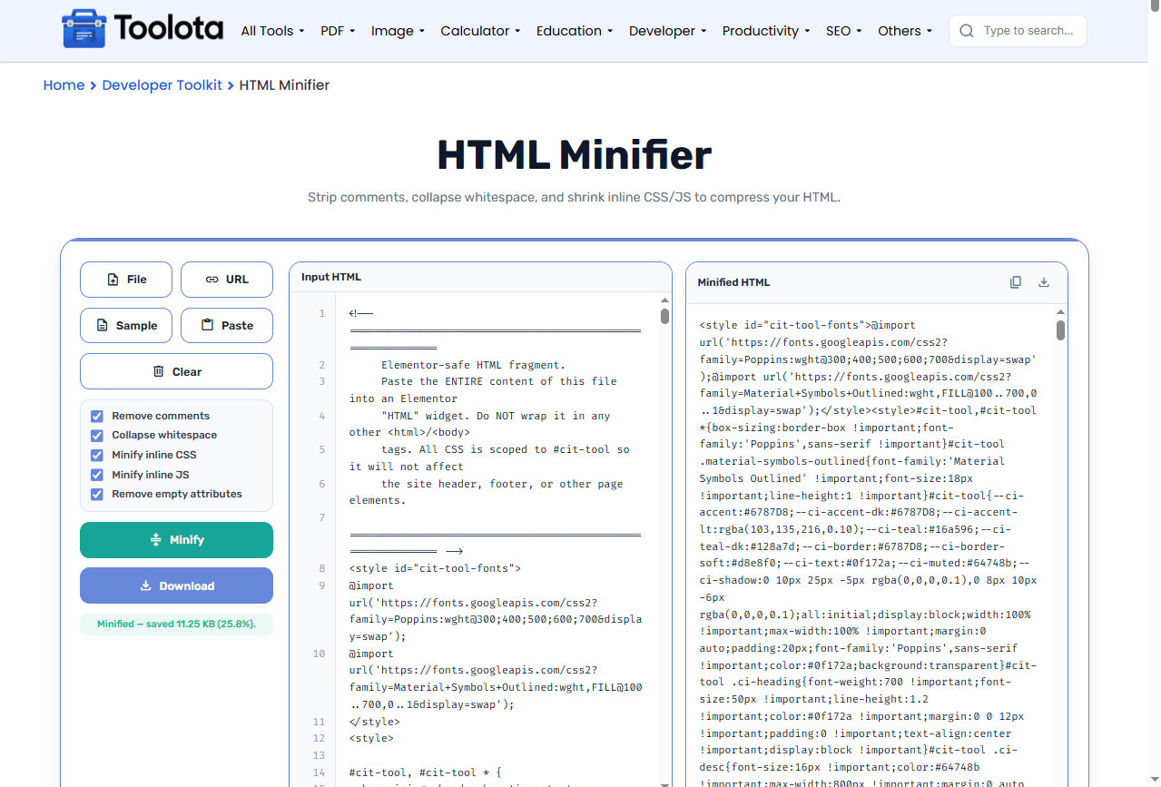 Html Minifier Online Toolota
