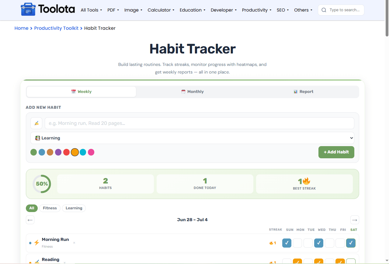Habit Tracker Online Toolota