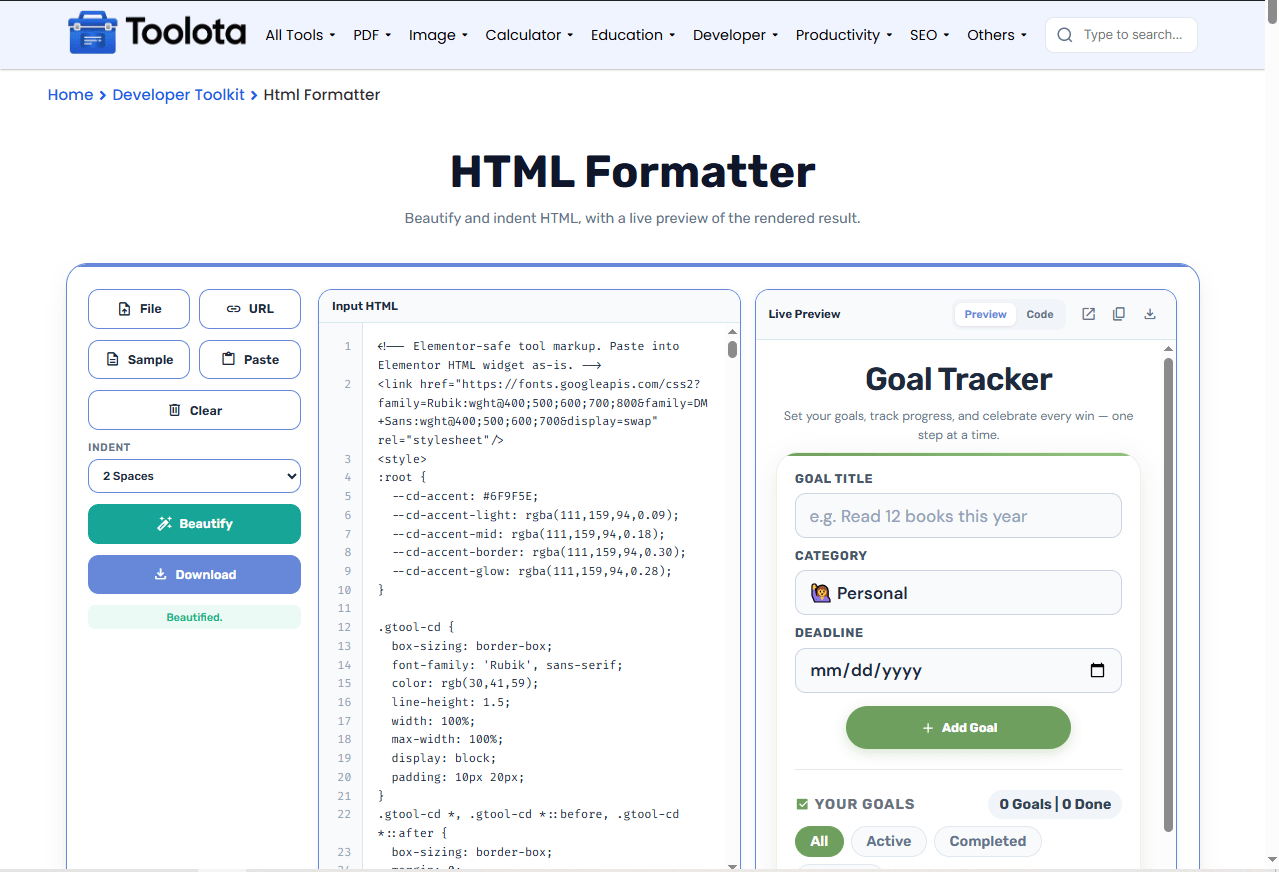 Html Formatter Online Toolota