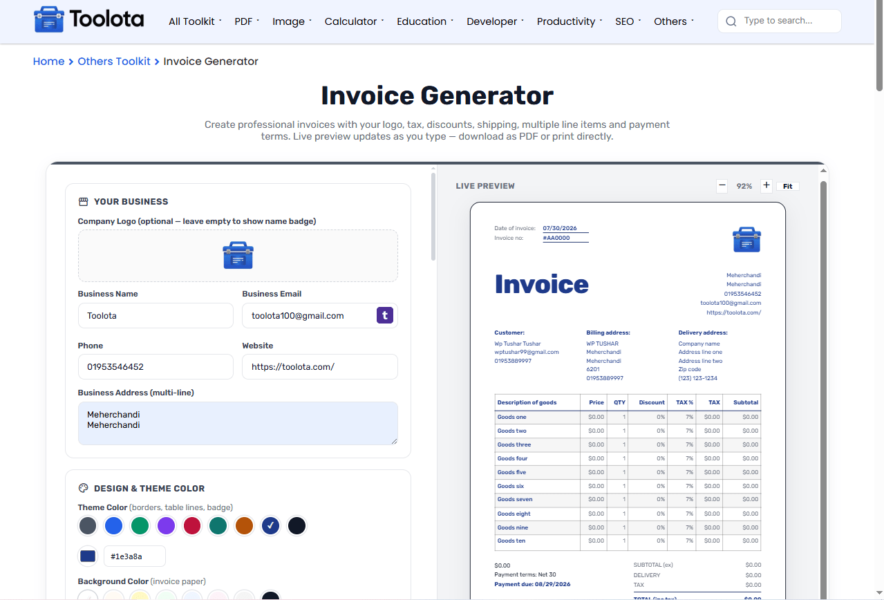 Invoice Generator Toolota