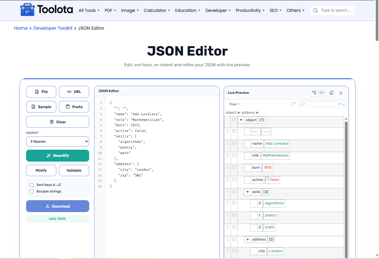 JSON Editor Online Toolota