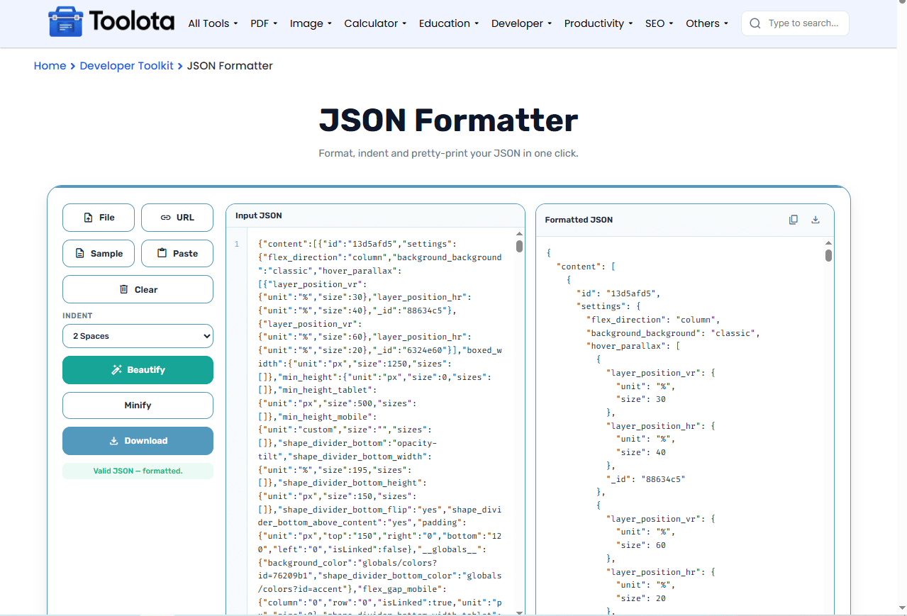 JSON Formatter Online Toolota