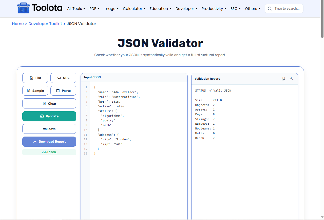 Json Validator Online Toolota