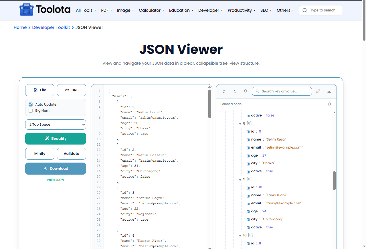 JSON Viewer Online Toolota