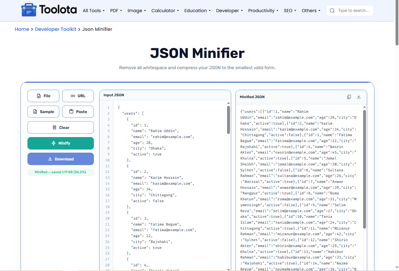 Json Minifier Online Toolota