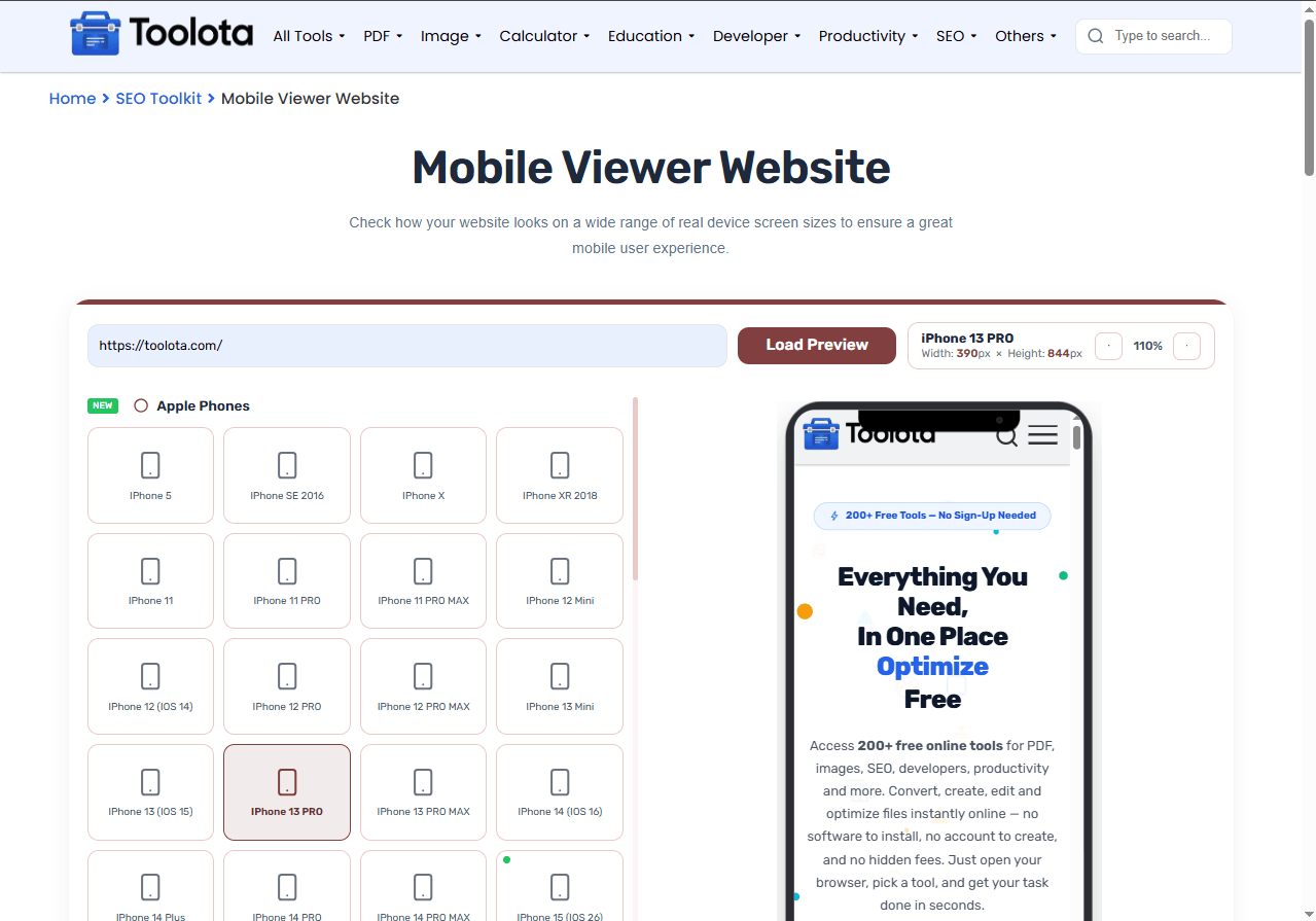 Mobile Viewer Website Toolota