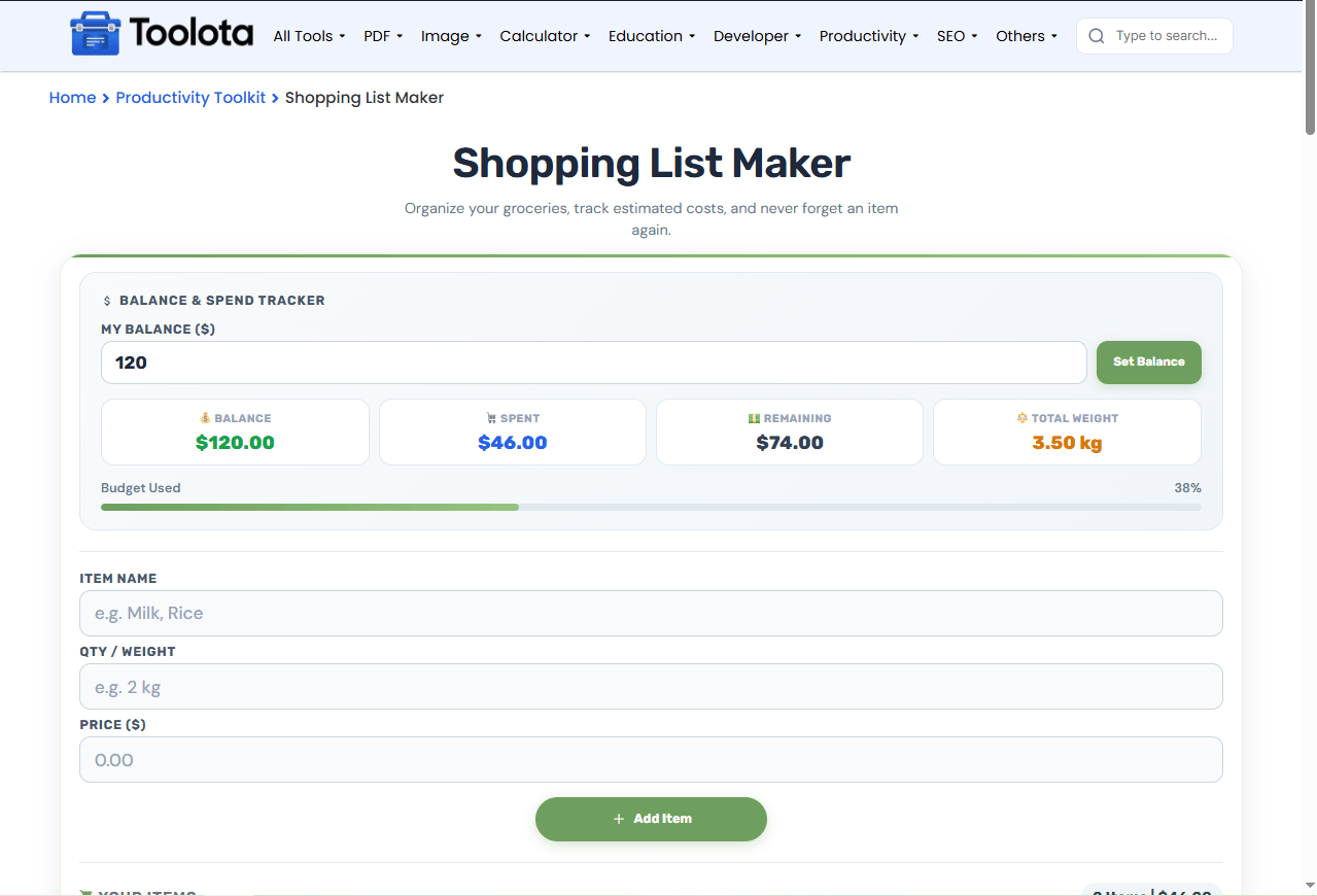 Shopping List Maker Toolota