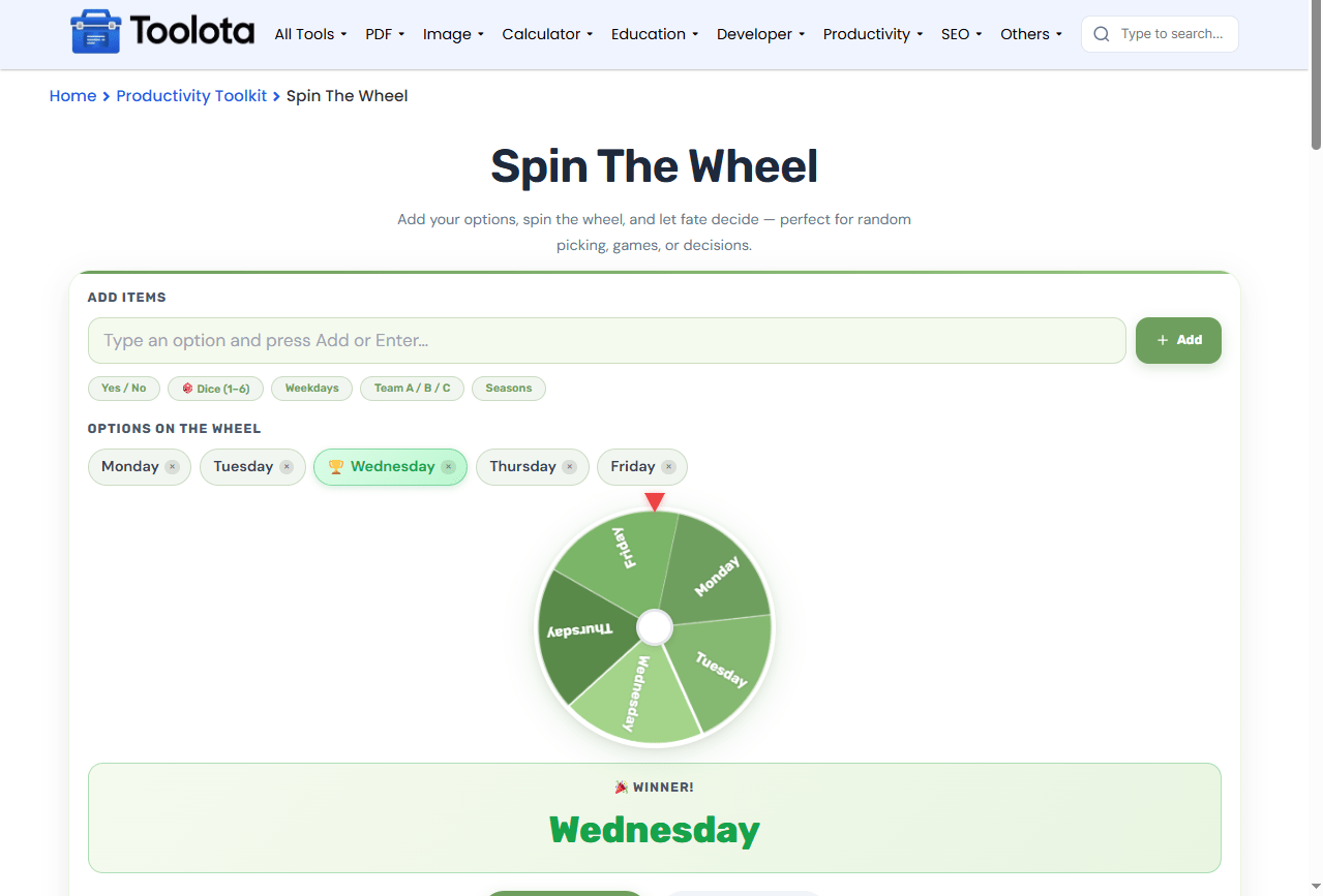 Spin the Wheel Custom Toolota