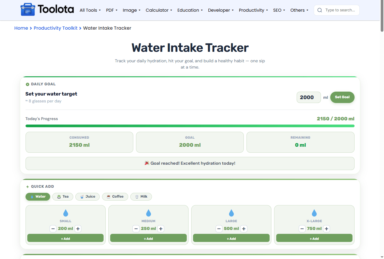 Water Intake Tracker Online Toolota