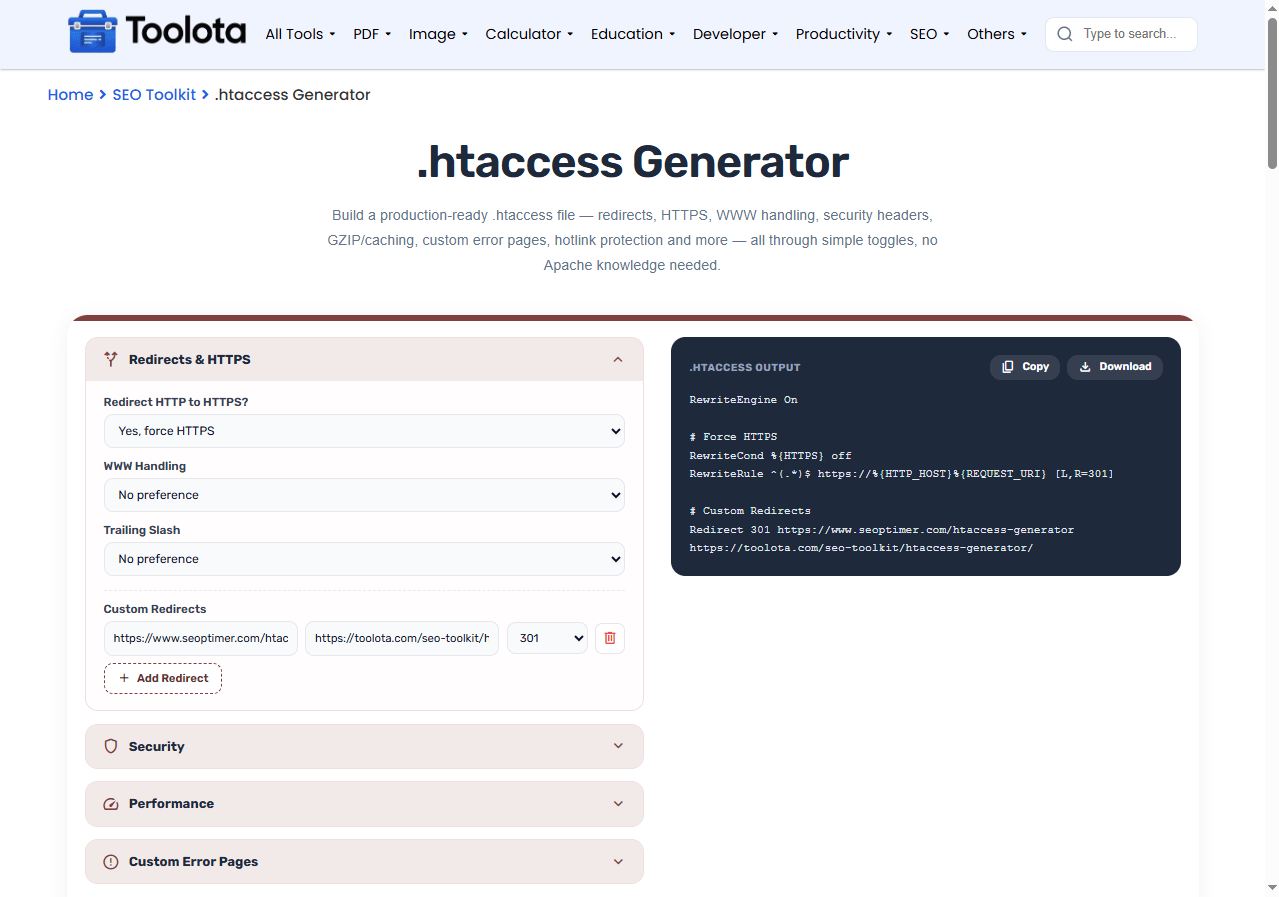 .htaccess Generator Toolota