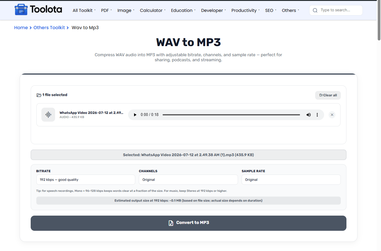 Wav To Mp3 Wav To Mp3 Toolota